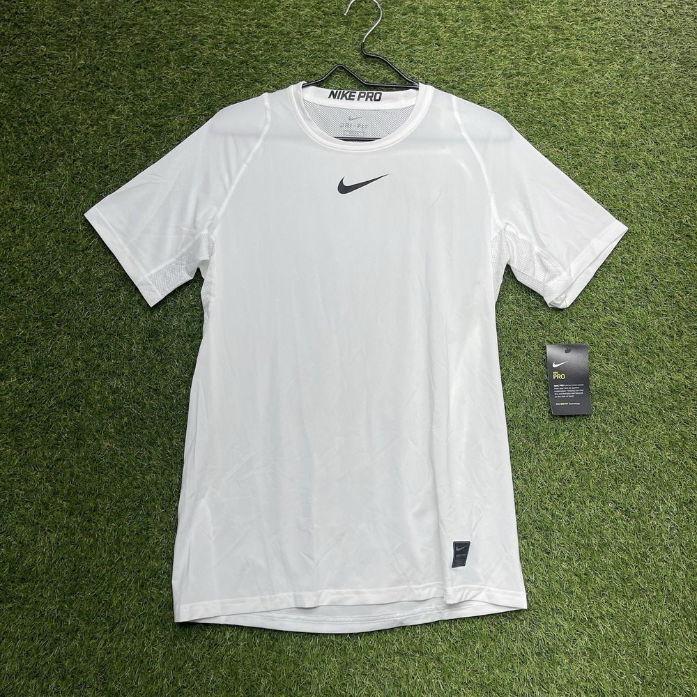 Nike Pro Training Shirt Mens Medium Short Sleeve Dri Fit White 838093-100 New